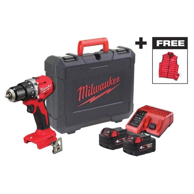 Дрель-шуруповёрт аккумуляторная бесщёточная ударная MILWAUKEE M18 BLPDRCMC-402C (60Нм) + ЖИЛЕТКА, фото  | SNABZHENIE.com.ua