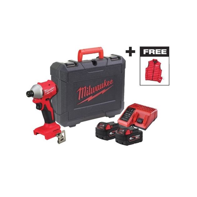 Шуруповерт ударный аккумуляторный бесщёточный MILWAUKEE (190 Нм) M18 BLIDRCMC-402C + ЖИЛЕТКА, фото  | SNABZHENIE.com.ua