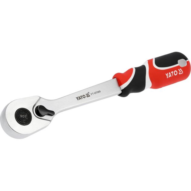 Тріщатка YATO: квадрат 1/2"(12,7 мм), L=256 мм, КМ до 1000 Nm, з прямою ручкою,90 зубів [10], фото  | SNABZHENIE.com.ua