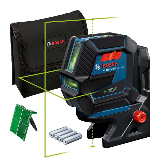 Bosch Нівелір лазерний Professional GCL 2-50 G, до 15 м, ± 0.3 мм/м, з тримачем RM 10, чохлом, мішенню, 0.58 кг, фото  | SNABZHENIE.com.ua