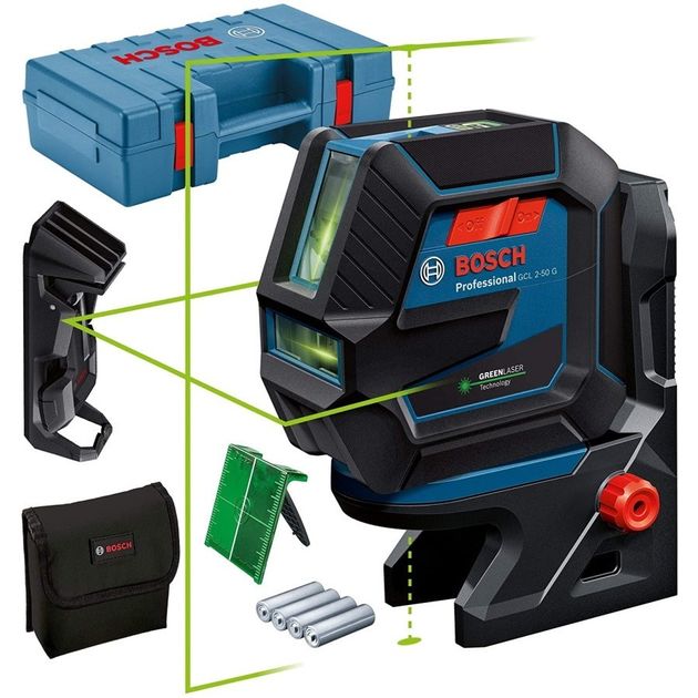 Bosch Нівелір лазерний Professional GCL 2-50 G, до 15 м, ± 0.3 мм/м, в чемодані з тримачем RM 10, затиском DK 10, чохлом, мішенню, 0.58 кг, фото  | SNABZHENIE.com.ua