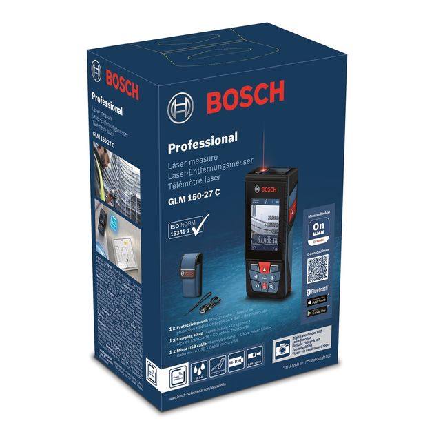 Bosch Далекомір лазерний Professional GLM 150-27 C, ±1.5 мм, 0.08–150м, 0-360°, чохол, 0.21кг, фото , изображение 10 | SNABZHENIE.com.ua