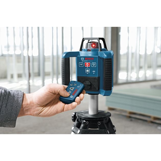 Bosch Нівелір лазерний ротаційний Professional GRL 250 HV, 30м/з приймачем 125м, ±0.1мм/м, 150/300/600 об/хв, IP54, 1.8кг, кейс, пульт RC1, окуляри, мішень, фото , изображение 6 | SNABZHENIE.com.ua