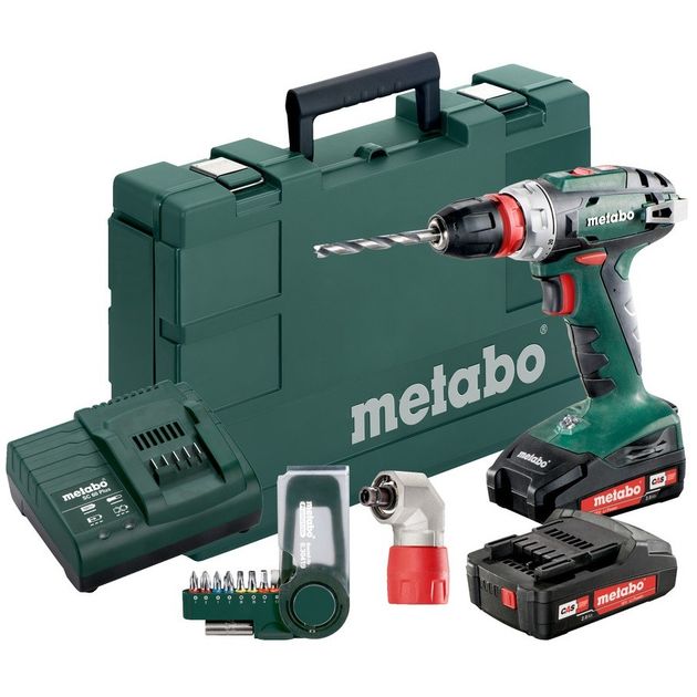Metabo BS18Quick акумуляторний, 18V 2x2Ah, з / у, кофр, кут.насадка, набір SP (9 шт), фото  | SNABZHENIE.com.ua
