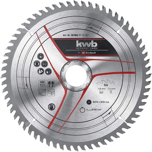 Einhell Диск пильний TCT KWB до торцової пилки, 210х30 мм, 64 зубці, фото  | SNABZHENIE.com.ua