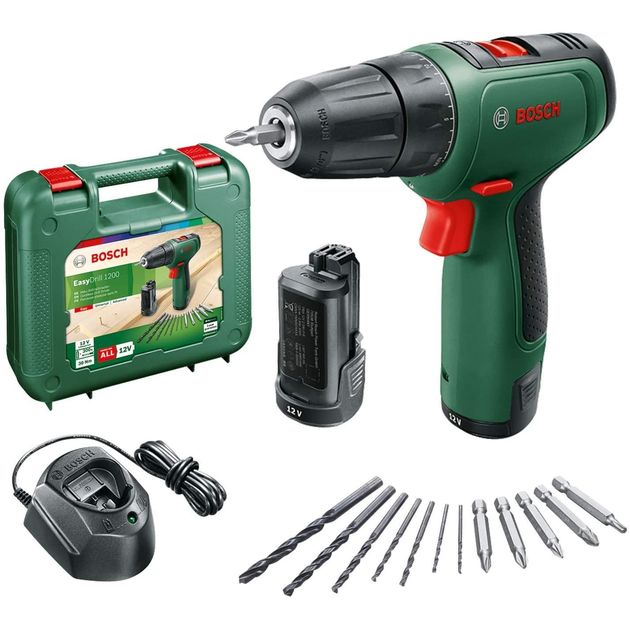 Bosch Шуруповерт-дриль EasyDrill 1200, 12В, 2х1.5Ач, 30Нм, набір свердл і біт, 0.94кг, кейс, фото  | SNABZHENIE.com.ua