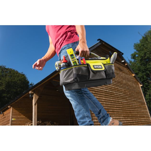 Ryobi Сумка для інструменту RSSSOT1, 17л, відкрита, жорстка конструкція, поліестер, 25х32х20см, фото , зображення 5 | SNABZHENIE.com.ua