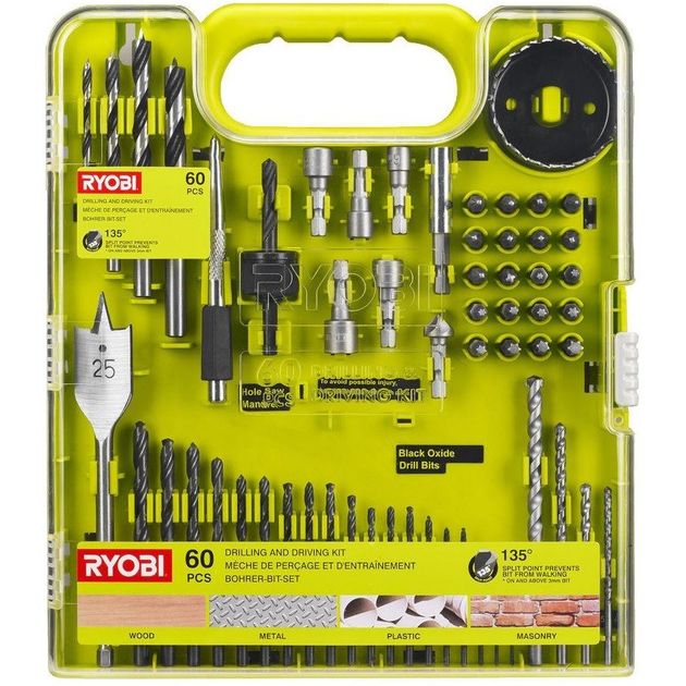 Ryobi Набір біт та свердел RAKDD60, 60 шт, фото  | SNABZHENIE.com.ua
