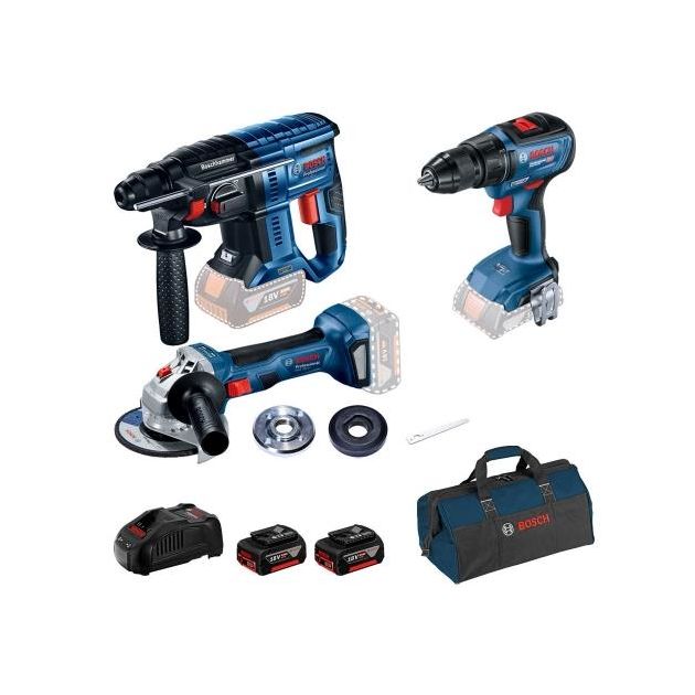 Bosch Набір інструменту Professional перфоратор GBH 180-LI + дриль-шуруповерт GSR 18V-50 + болгарка GWS 180-LI, фото  | SNABZHENIE.com.ua