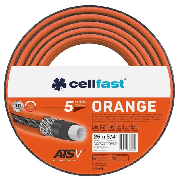 Cellfast Садовий шланг ORANGE 3/4', 25 м, 5 шарів, до 24 Бар, -10…50°C, фото  | SNABZHENIE.com.ua