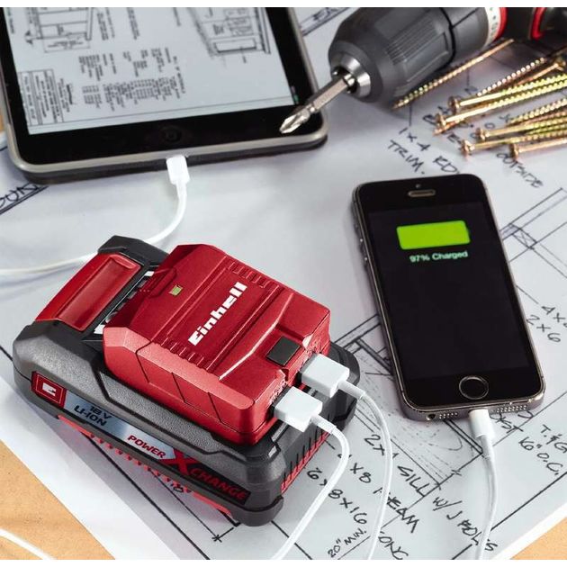 Einhell Зарядний пристрій USB для акумуляторів TE-CP 18 Li USB - Solo акум., PXC, 18В, 2хUSB, 1А/2.1А, 0.06 кг, фото , изображение 3 | SNABZHENIE.com.ua Einhell Зарядний пристрій USB для акумуляторів TE-CP 18 Li USB - Solo акум., PXC, 18В, 2хUSB, 1А/2.1А, 0.06 кг, фото , изображение 3 | SNABZHENIE.com.ua