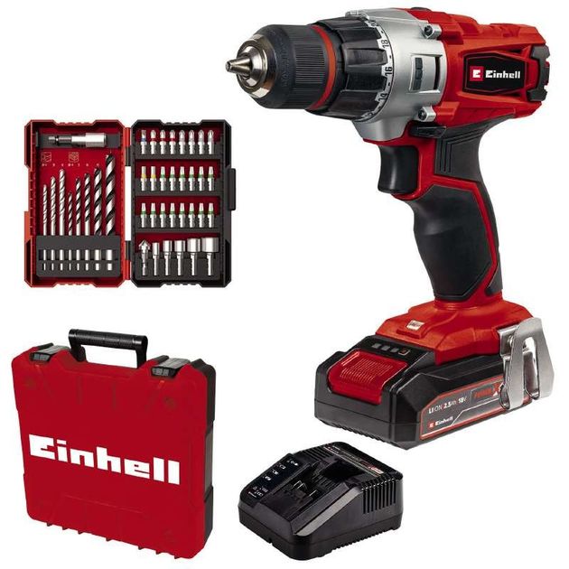 Einhell Шуруповерт-дриль TE-CD 18/2 Li +39, 1x2,5 Ah, PXC, 18В, 2.5 Аг, 44 Нм, набір біт і свердл, кейс, 1.1 кг, фото  | SNABZHENIE.com.ua