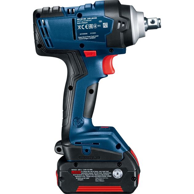 Bosch Гайкокрут Professional GDS 18V-400 акум, 400 Нм, 0-2500 об/хв, валіза, зажим квадрат, 1.25 кг, без АКБ та ЗП, фото , изображение 4 | SNABZHENIE.com.ua