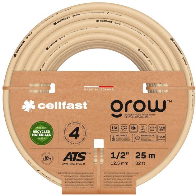 Cellfast Шланг садовий GROW 1/2" 25 м, 4 шарів, до 27 Бар, -20…+60°C, фото  | SNABZHENIE.com.ua