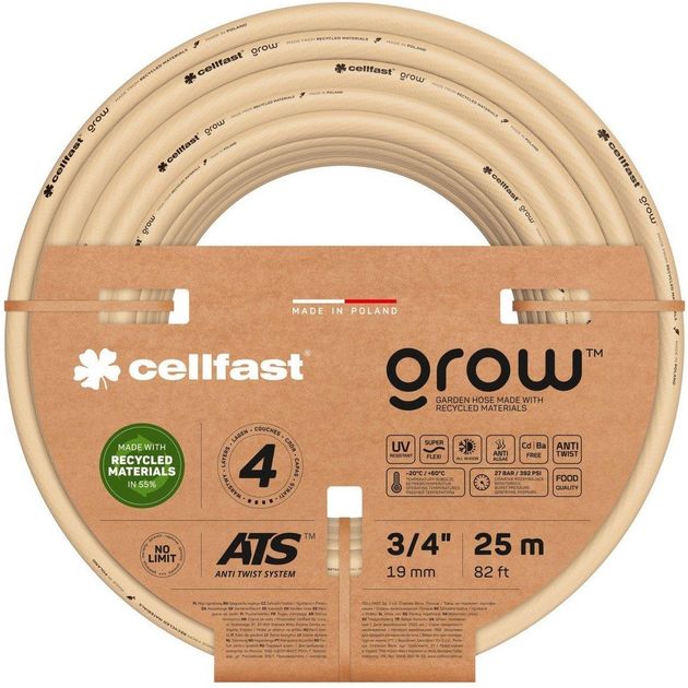 Cellfast Шланг садовий GROW 3/4" 25 м, 4 шарів, до 27 Бар, -20…+60°C, фото  | SNABZHENIE.com.ua