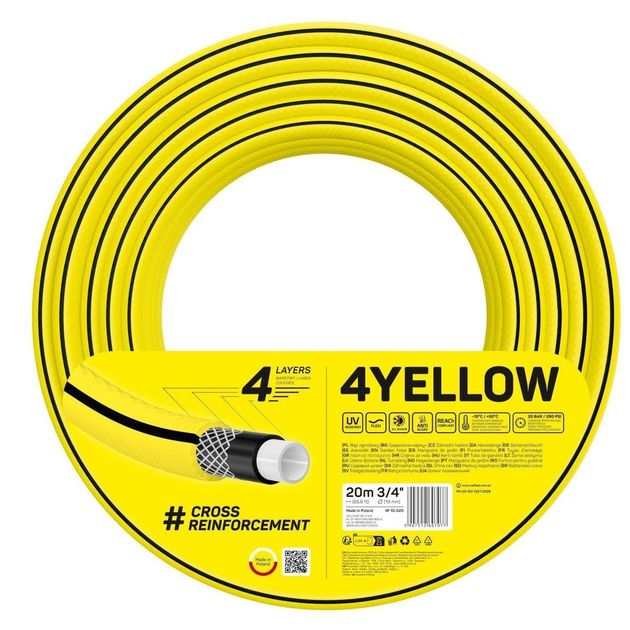 Cellfast Шланг садовий 4YELLOW 3/4" 20м, 4 шари, до 20 Бар, -10…+50°C, фото  | SNABZHENIE.com.ua