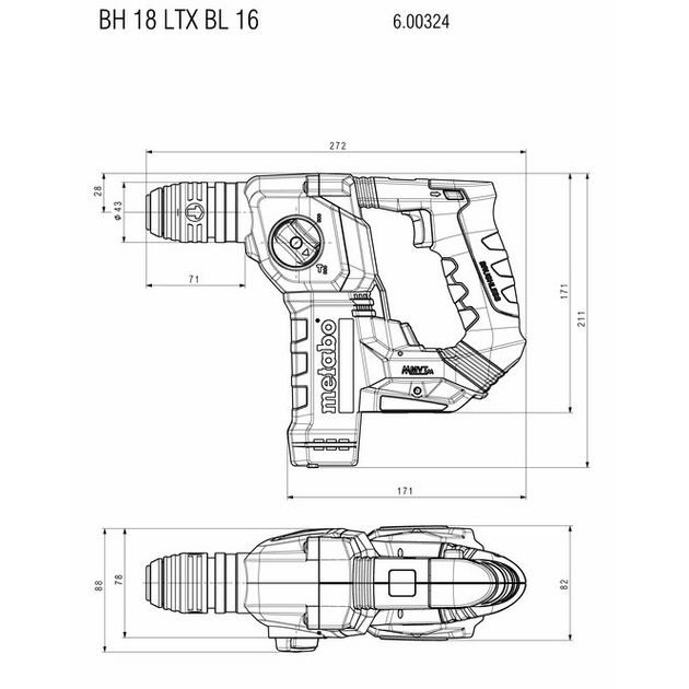 Metabo Перфоратор BH 18 LTX BL 16 акумуляторний, 18В, SDS-plus, 1.3Дж, 2 режими, 0-730об/хв, 1.6кг, без АКБ та ЗП, фото , изображение 9 | SNABZHENIE.com.ua Metabo Перфоратор BH 18 LTX BL 16 акумуляторний, 18В, SDS-plus, 1.3Дж, 2 режими, 0-730об/хв, 1.6кг, без АКБ та ЗП, фото , изображение 9 | SNABZHENIE.com.ua