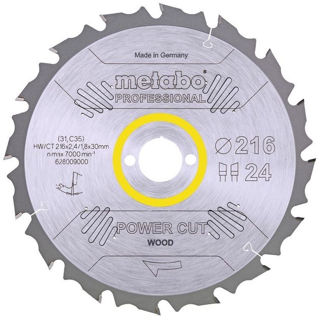 Metabo Диск пильний POWER CUT WOOD - PROFESSIONAL, 216х2.4х30мм, 1.8мм, 24 зубці, фото  | SNABZHENIE.com.ua
