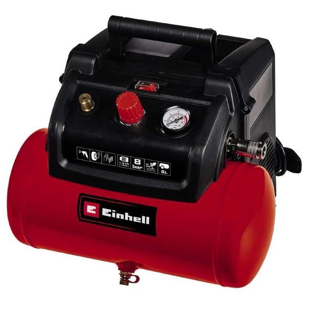 Einhell Компресор повітряний безмасляний TC-AC 190/6/8 OF, 1200Вт, 6л, 190л/хв, 8бар, 8.9кг, фото , изображение 2 | SNABZHENIE.com.ua Einhell Компресор повітряний безмасляний TC-AC 190/6/8 OF, 1200Вт, 6л, 190л/хв, 8бар, 8.9кг, фото , изображение 2 | SNABZHENIE.com.ua