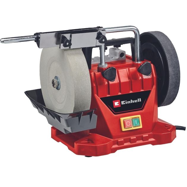 Einhell Точило TC-WG 200, 125Вт, диск вологого заточування 200х32мм, шкіряний диск 180х30мм, 110об/хв, 7.33кг, фото  | SNABZHENIE.com.ua