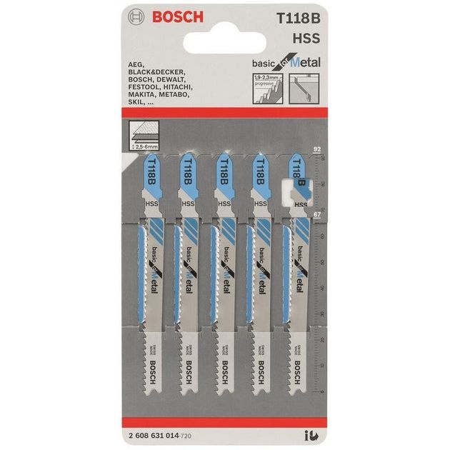 Bosch Полотно пиляльне для електролобзика по металу T 118 B, 1.9-2.3х92мм, 5шт, фото  | SNABZHENIE.com.ua