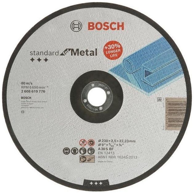 Bosch Диск відрізний шліфувальний Standard, 230х22.23мм, по металу, фото  | SNABZHENIE.com.ua