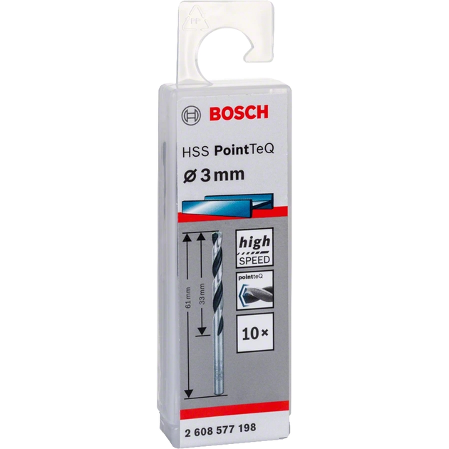 Bosch Свердло по металу HSS-PointTeQ, 3х33х61мм, 10шт, фото , изображение 3 | SNABZHENIE.com.ua