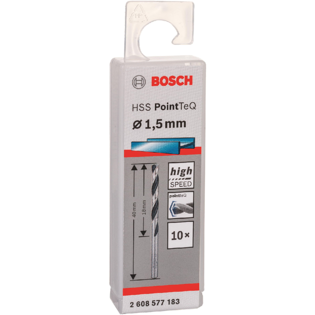 Bosch Свердло по металу HSS-PointTeQ, 1.5х18х40мм, 10шт, фото  | SNABZHENIE.com.ua