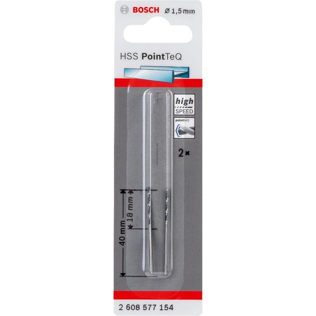 Bosch Свердло по металу HSS-PointTeQ, 1,5х18х40мм, 2шт, фото  | SNABZHENIE.com.ua