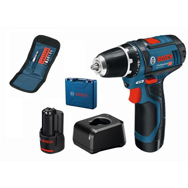 Bosch Шурупокрут-дриль акумуляторний GSR 12V-15 12В 2х2А/год 15-30Нм 0-400/400-1300об·хв 1кг набір 10 біт кейс, фото , зображення 2 | SNABZHENIE.com.ua