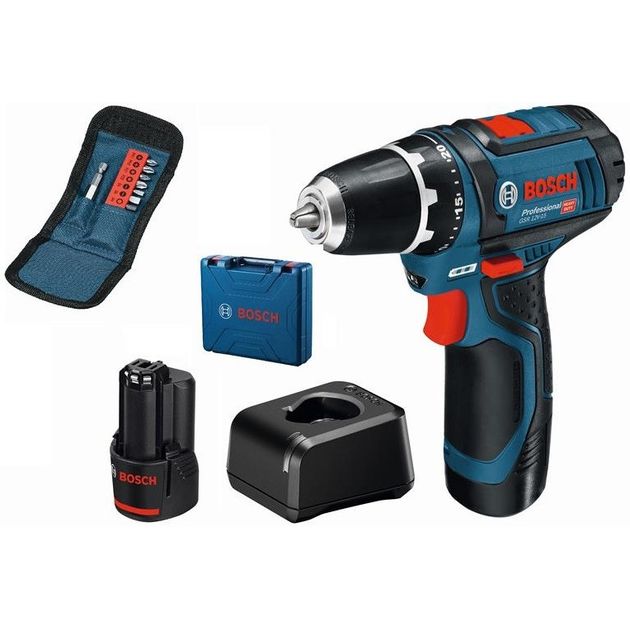Bosch Шурупокрут-дриль акумуляторний GSR 12V-15 12В 2х2А/год 15-30Нм 0-400/400-1300об·хв 1кг набір 10 біт кейс, фото  | SNABZHENIE.com.ua