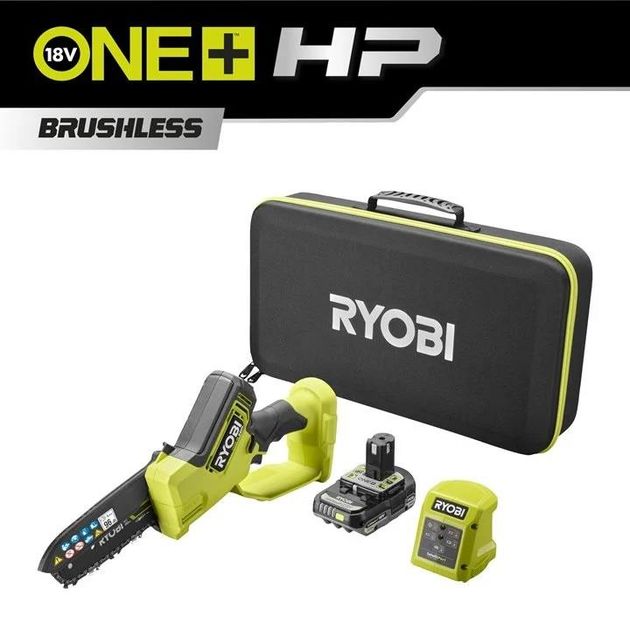 Ryobi Пила ланцюгова акумуляторна ONE+ HP RY18PSX15A-120T 18B 1х2А·год ЗП шина 15см безщіткова 6м/с 1.19кг кейс, фото , изображение 7 | SNABZHENIE.com.ua Ryobi Пила ланцюгова акумуляторна ONE+ HP RY18PSX15A-120T 18B 1х2А·год ЗП шина 15см безщіткова 6м/с 1.19кг кейс, фото , изображение 7 | SNABZHENIE.com.ua
