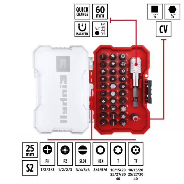 Einhell Набір біт, 1/4", 32шт, кейс, фото , зображення 3 | SNABZHENIE.com.ua Einhell Набір біт, 1/4", 32шт, кейс, фото , зображення 3 | SNABZHENIE.com.ua