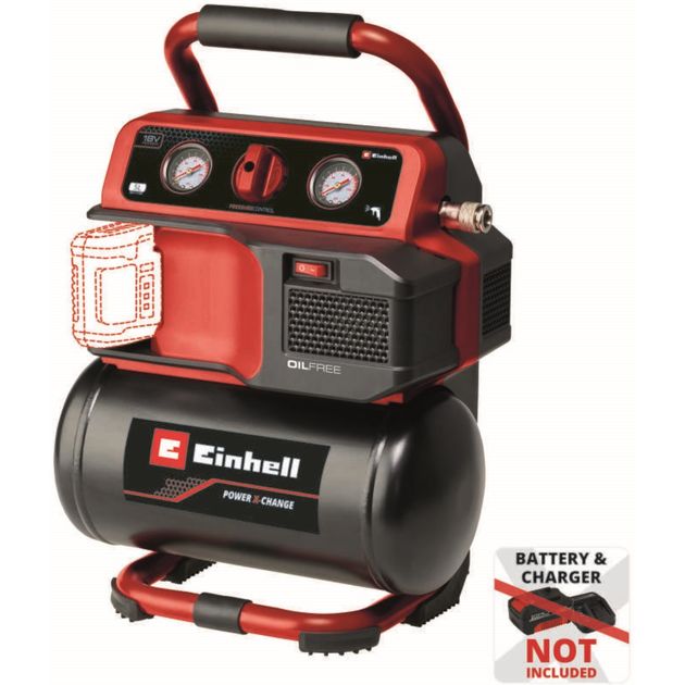 Einhell Компресор повітряний TE-AC 18/75 Li OF - Solo, акумуляторний 18В PXC, 8бар, 75л/хв, бак 5л, 7.76кг, (без АКБ та ЗП), фото  | SNABZHENIE.com.ua
