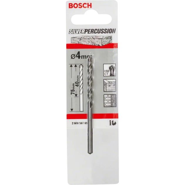 Bosch Свердло по бетону CYL-3, 4х40х75мм SilverPercussion, фото  | SNABZHENIE.com.ua