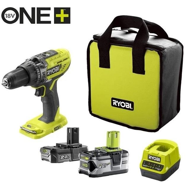 Ryobi Шурупокрут-дриль ударний акумуляторний ONE+ R18PD3-242S 18В 1х2А·год 1х4А·год ЗП 50Нм 500·1800об·хв 1.3кг сумка, фото  | SNABZHENIE.com.ua