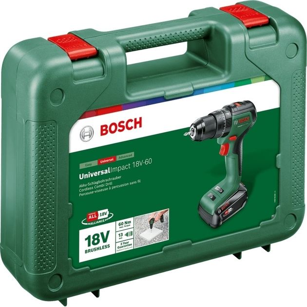 Bosch Шурупокрут-дриль акумуляторний UniversalImpact 18V-60 18В 1х2А·год 60Нм 0-500·0-1900об·хв кейс ЗП 1.3кг, фото , зображення 4 | SNABZHENIE.com.ua