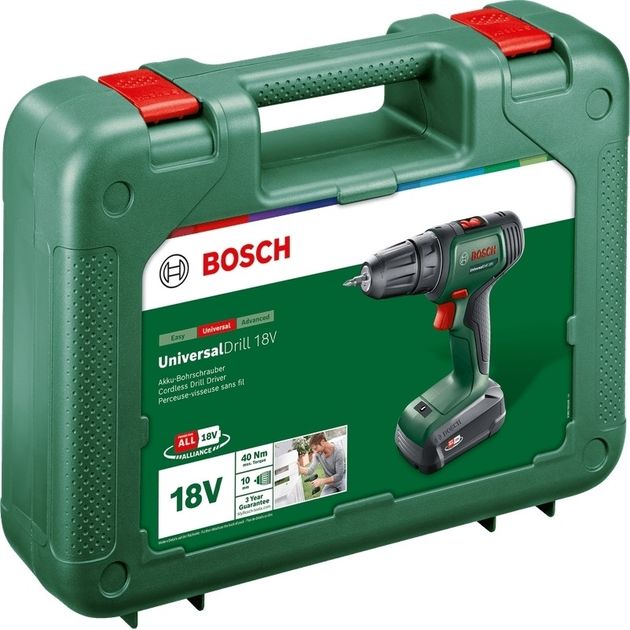 Bosch Шурупокрут-дриль акумуляторний UniversalDrill 18V 18В 1х1.5А·год 20Нм 0-440·0-1450об·хв кейс ЗП 1.3кг, фото , изображение 4 | SNABZHENIE.com.ua