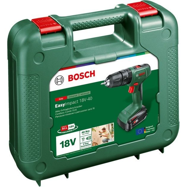 Bosch Шурупокрут-дриль акумуляторний EasyImpact 18V-40 18В 2х2А·год 20·38Нм 0-430·0-1630об·хв кейс ЗП 1.4кг, фото , изображение 4 | SNABZHENIE.com.ua Bosch Шурупокрут-дриль акумуляторний EasyImpact 18V-40 18В 2х2А·год 20·38Нм 0-430·0-1630об·хв кейс ЗП 1.4кг, фото , изображение 4 | SNABZHENIE.com.ua