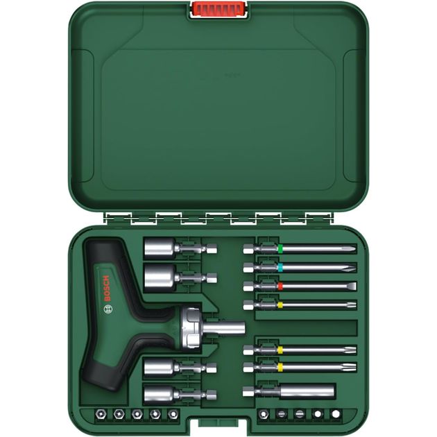 Bosch Викрутка з тріскачкою, т-подлібне руків'я, 20 насадок, 109мм, кейс, сталь CrV, фото , изображение 8 | SNABZHENIE.com.ua