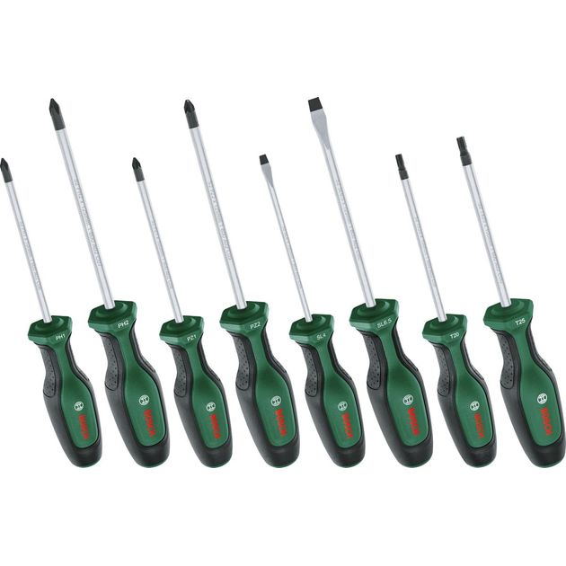 Bosch Викрутка набір 8шт, SL 4, 6.5 мм, PH1х100 мм, PH2х125 мм, PZ1х100 мм, PZ2х125 мм, Т20х100, Т25х100, фото  | SNABZHENIE.com.ua