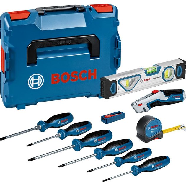 Bosch Набір професійних викруток та змішаних ручних інструментів 19 шт, L 3.5, SL6.5, TX15, TX20, PH1, PZ 2 мм, рулетка 5м, рівень 25см, фото  | SNABZHENIE.com.ua