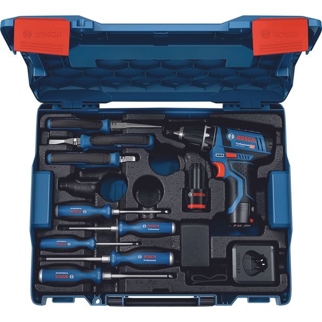 Bosch Шурупокрут-дриль акумуляторний GSB 12В 2х2А·год 30Нм 400·1300об·хв 0.89кг GAL 12V-20 + набір ручного інструменту, фото , изображение 3 | SNABZHENIE.com.ua