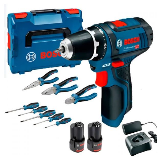 Bosch Шурупокрут-дриль акумуляторний GSB 12В 2х2А·год 30Нм 400·1300об·хв 0.89кг GAL 12V-20 + набір ручного інструменту, фото , изображение 2 | SNABZHENIE.com.ua