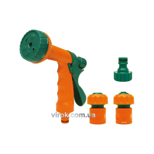 Зрошувач-пістолет FLO 6-режимний з комплектом з'єднань 1/2, 3/4, фото  | SNABZHENIE.com.ua