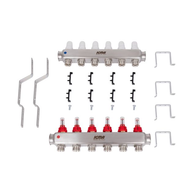 Коллектор Icma № К073 с расходомерами (нерж.) 1" х 3/4" на 10 выходов, фото , зображення 8 | SNABZHENIE.com.ua
