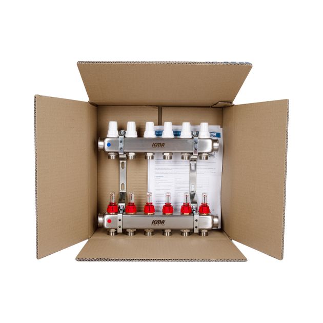 Коллектор Icma № К073 с расходомерами (нерж.) 1" х 3/4" на 10 выходов, фото , зображення 9 | SNABZHENIE.com.ua