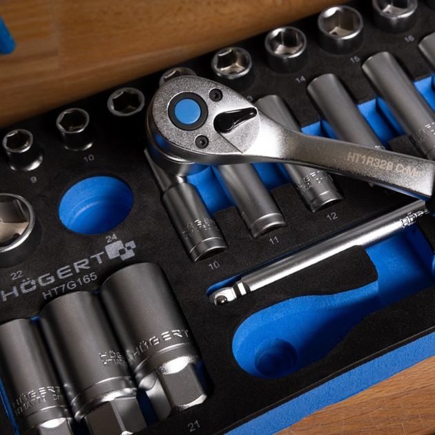 HOEGERT Набор инструментов с трещоткой 3/8", 33 шт., ложемент EVA, фото , зображення 2 | SNABZHENIE.com.ua