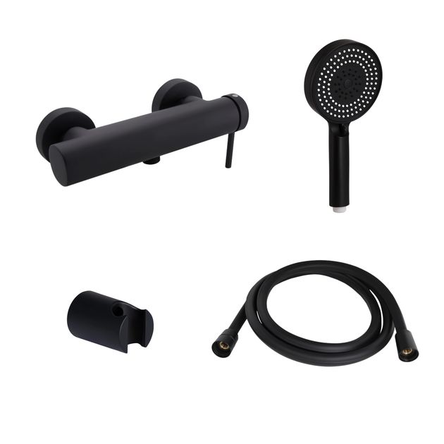 Комплект Qtap Robin Black Matt: Смеситель QTROB4060102B + Держатель QT829910842854OB + Шланг QTHADPVCSQ160B + Лейка QTRUC125BLM45951, фото  | SNABZHENIE.com.ua