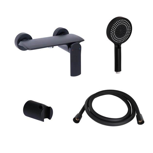 Комплект Qtap Slavonice Black Matt: Смеситель QTSLA266BLM45908 + Держатель QT829910842854OB + Шланг QTHADPVCSQ160B + Лейка QTRUC125BLM45951, фото  | SNABZHENIE.com.ua